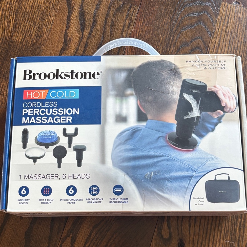 Brookstone Hot Cold Cordless Percussion Massager - Black and Blue